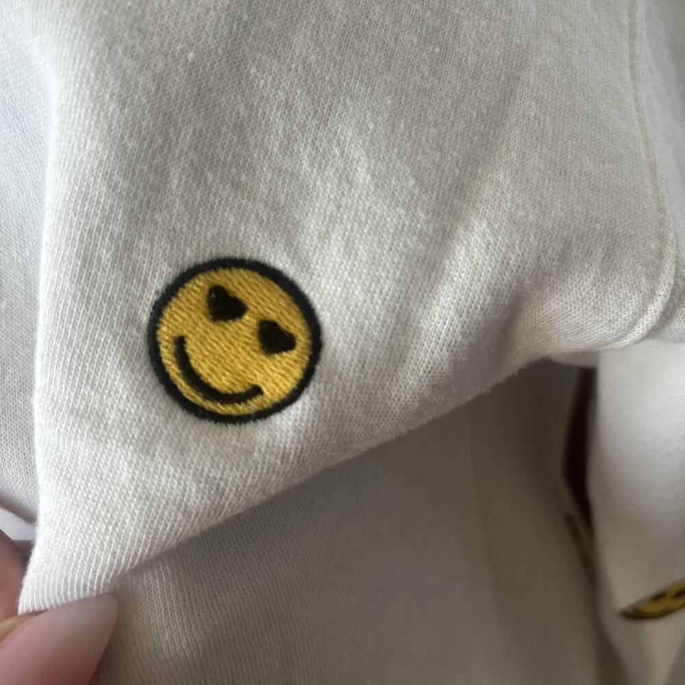 Reflex Sweatshirt Small White Ivory Embroidered Smiley Crew Neck Sweater Womens - Picture 3 of 8